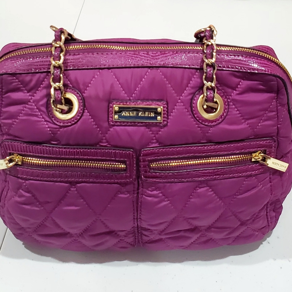 Anne Klein Magenta Quilted Shoulder Bag.